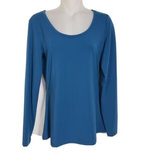 L.L. Bean Womens Tee Small Reg Knit Top Teal Long Sleeve Scoop Neck Stretch Poly